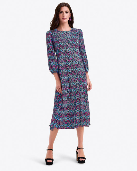 Draper James Black Multi Long-Sleeve Midi Dress