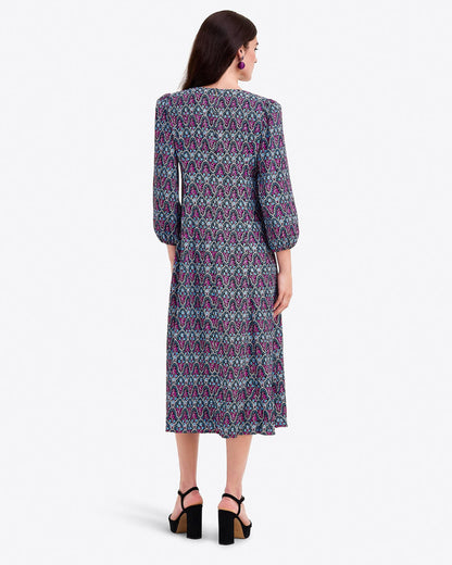 Draper James Black Multi Long-Sleeve Midi Dress