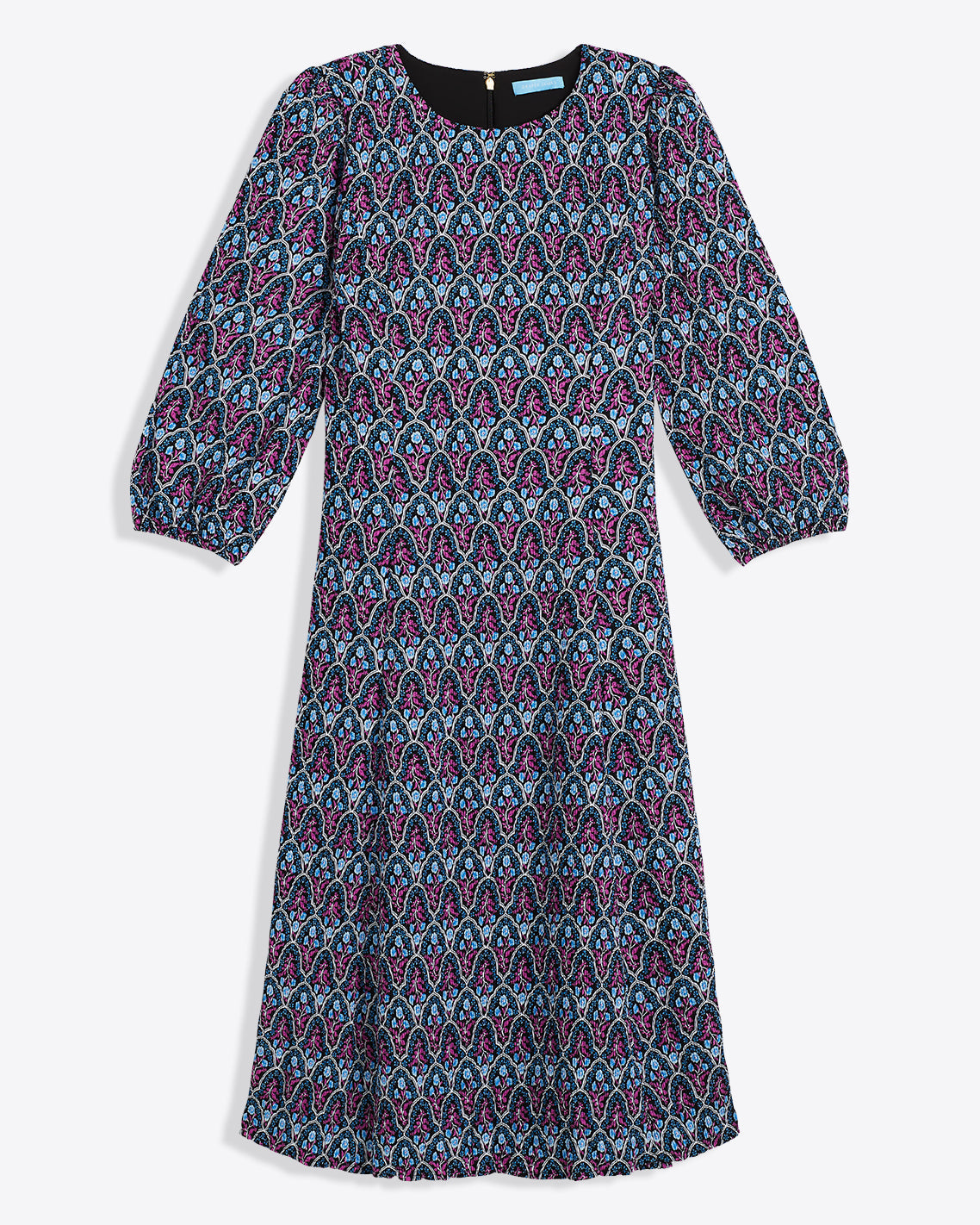 Draper James Black Multi Long-Sleeve Midi Dress