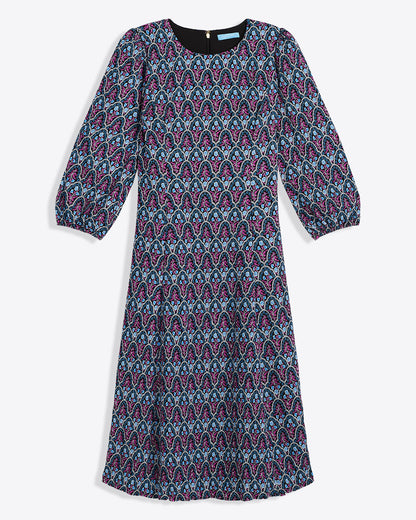 Draper James Black Multi Long-Sleeve Midi Dress