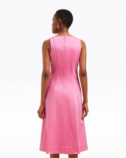 Draper James Pink Genevieve Square Neck Sleeveless Midi Dress