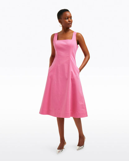 Draper James Pink Genevieve Square Neck Sleeveless Midi Dress