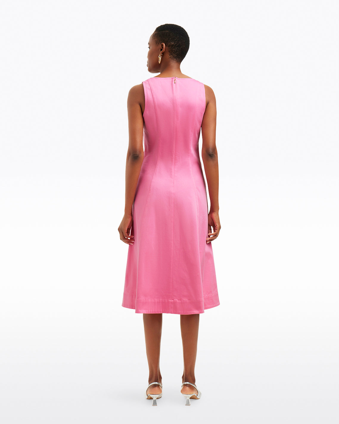 Draper James Pink Genevieve Square Neck Sleeveless Midi Dress