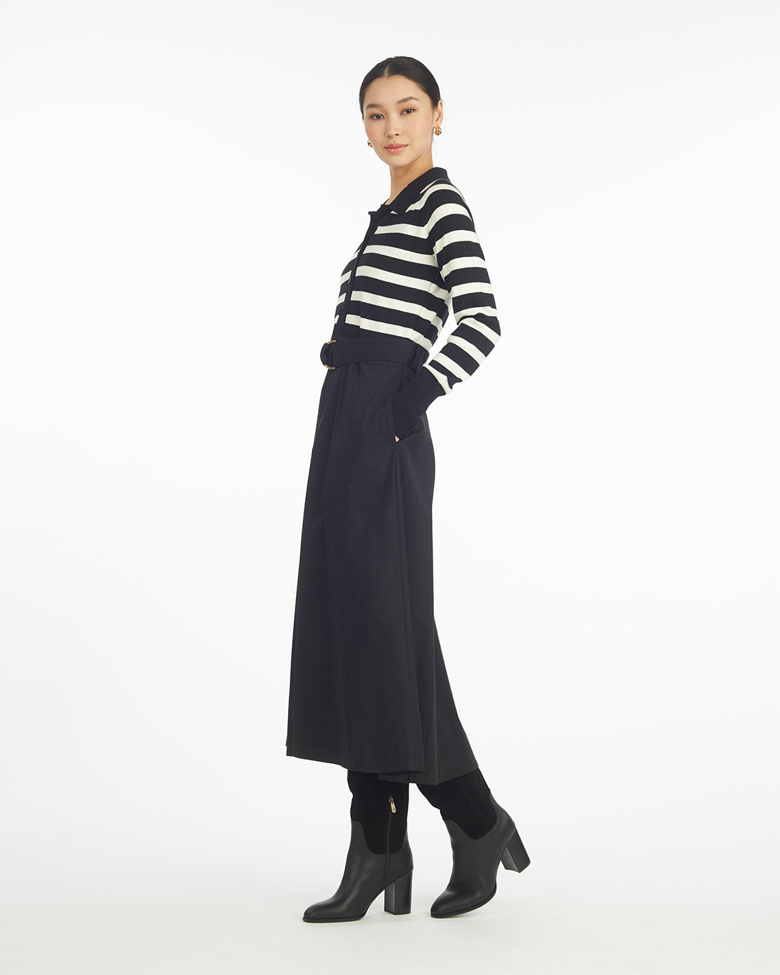 Draper James Belle Meade Black Darcy Mixed Media Dress in Black Stripe