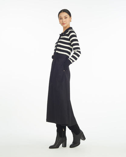 Draper James Belle Meade Black Darcy Mixed Media Dress in Black Stripe