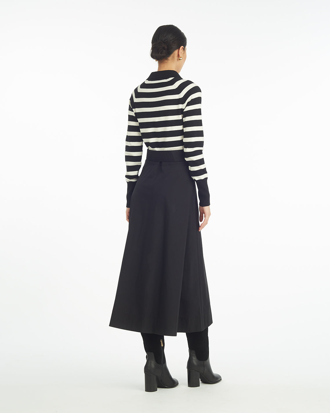 Draper James Belle Meade Black Darcy Mixed Media Dress in Black Stripe