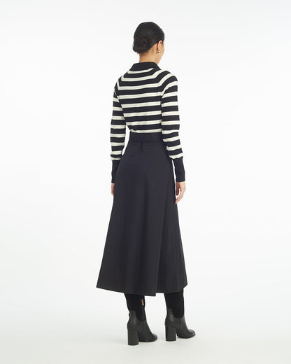 Draper James Belle Meade Black Darcy Mixed Media Dress in Black Stripe