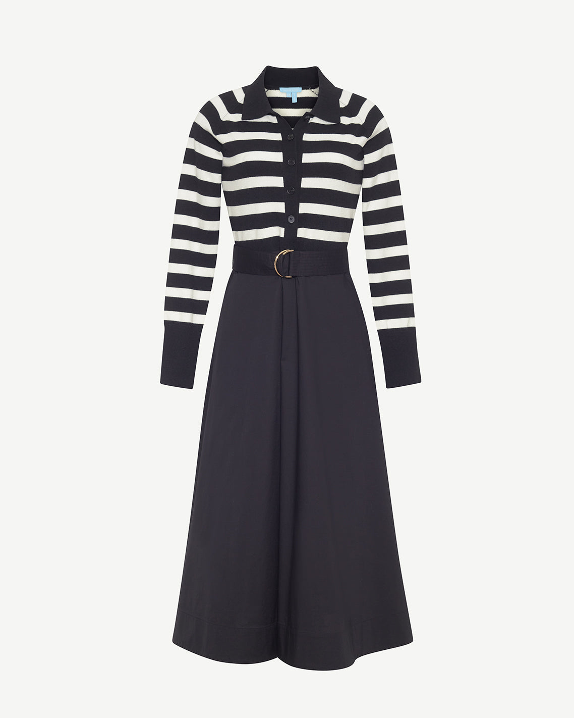 Draper James Belle Meade Black Darcy Mixed Media Dress in Black Stripe