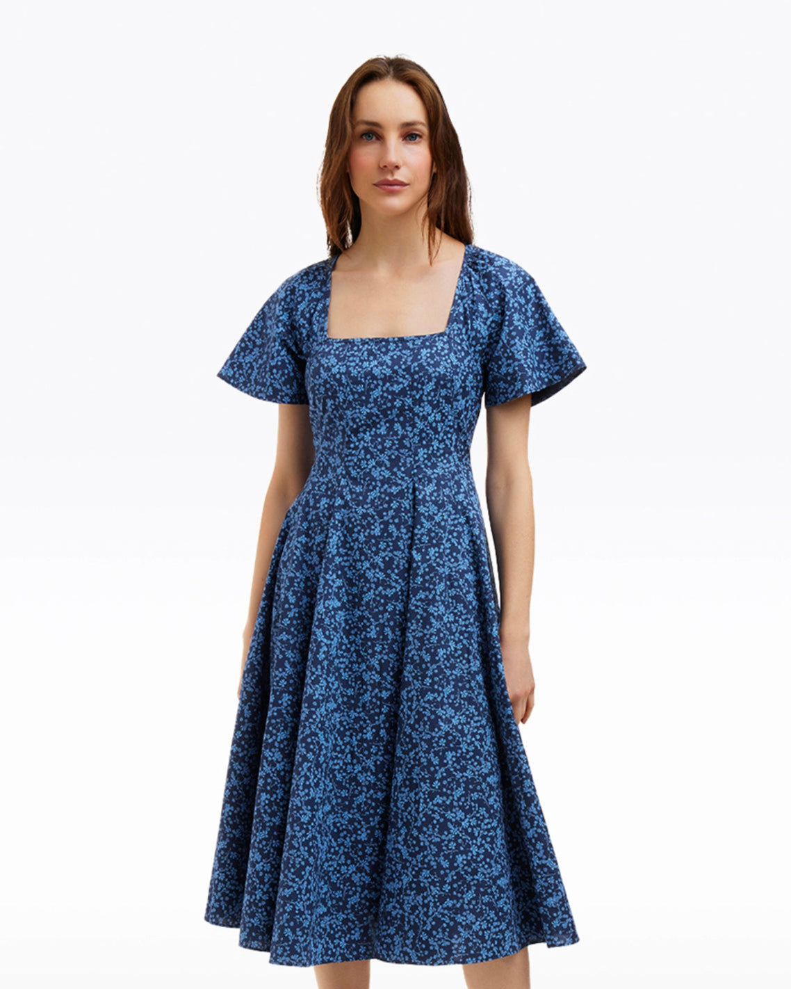 Draper James Ribbon Floral Caitlyn Square Neck Midi Dress in Ribbon Floral