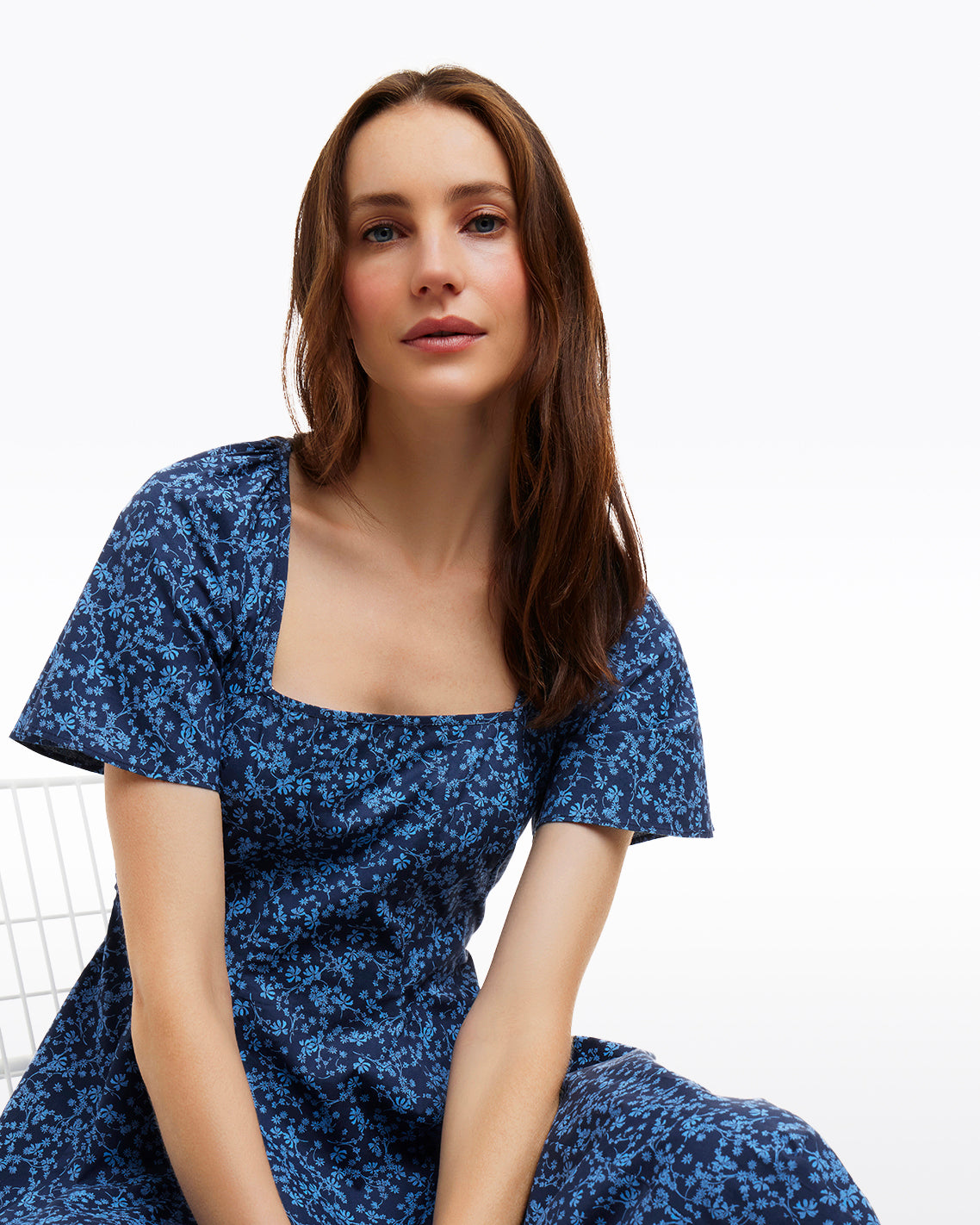 Draper James Ribbon Floral Caitlyn Square Neck Midi Dress in Ribbon Floral