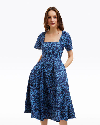Draper James Ribbon Floral Caitlyn Square Neck Midi Dress in Ribbon Floral