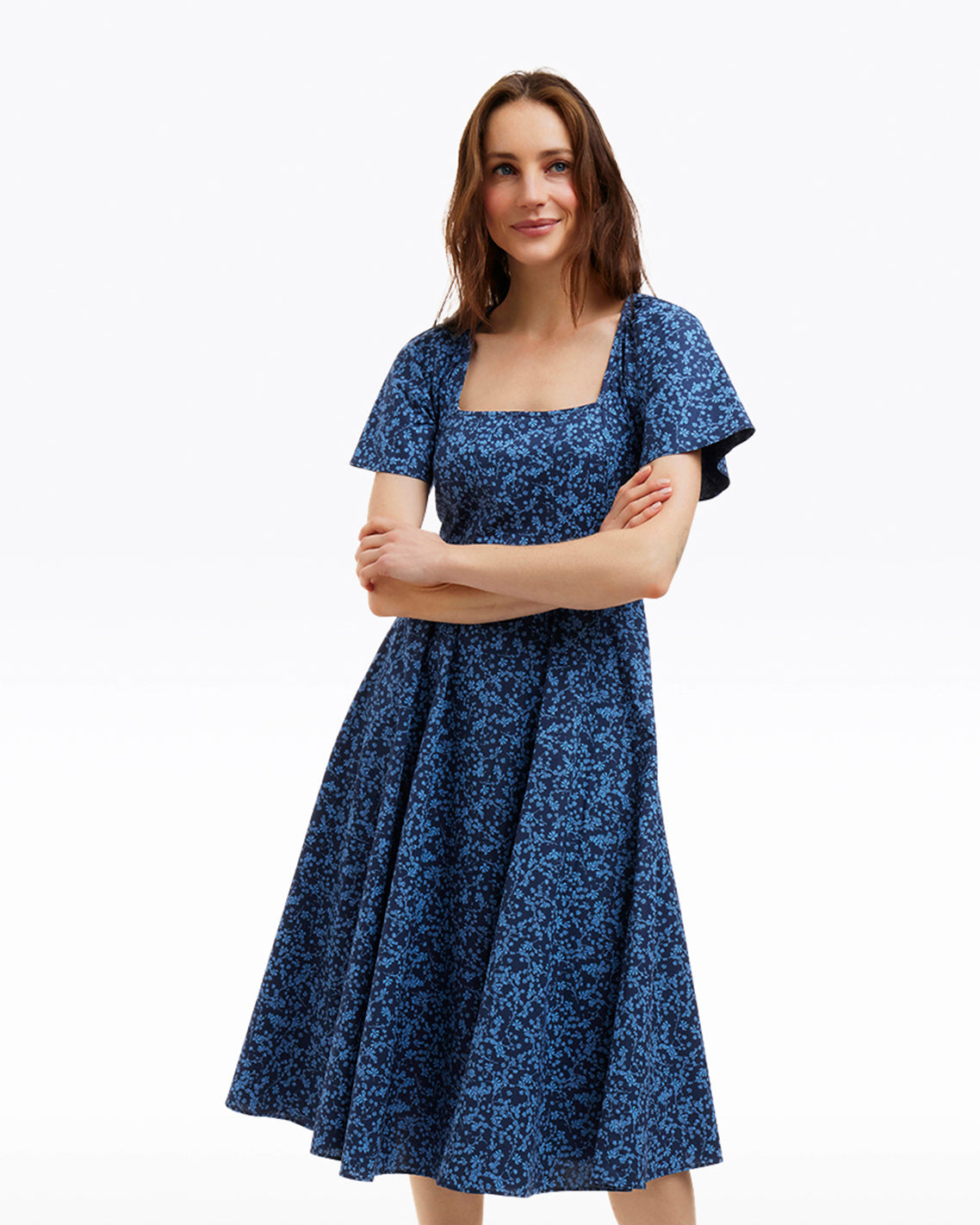 Draper James Ribbon Floral Caitlyn Square Neck Midi Dress in Ribbon Floral