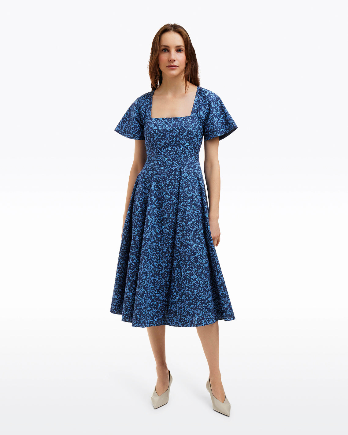 Draper James Ribbon Floral Caitlyn Square Neck Midi Dress in Ribbon Floral