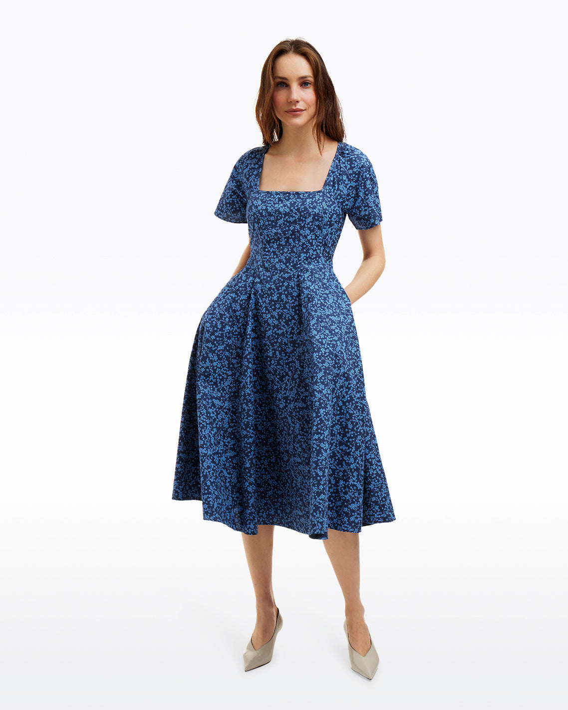 Draper James Ribbon Floral Caitlyn Square Neck Midi Dress in Ribbon Floral