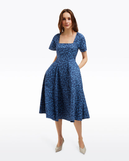 Draper James Ribbon Floral Caitlyn Square Neck Midi Dress in Ribbon Floral
