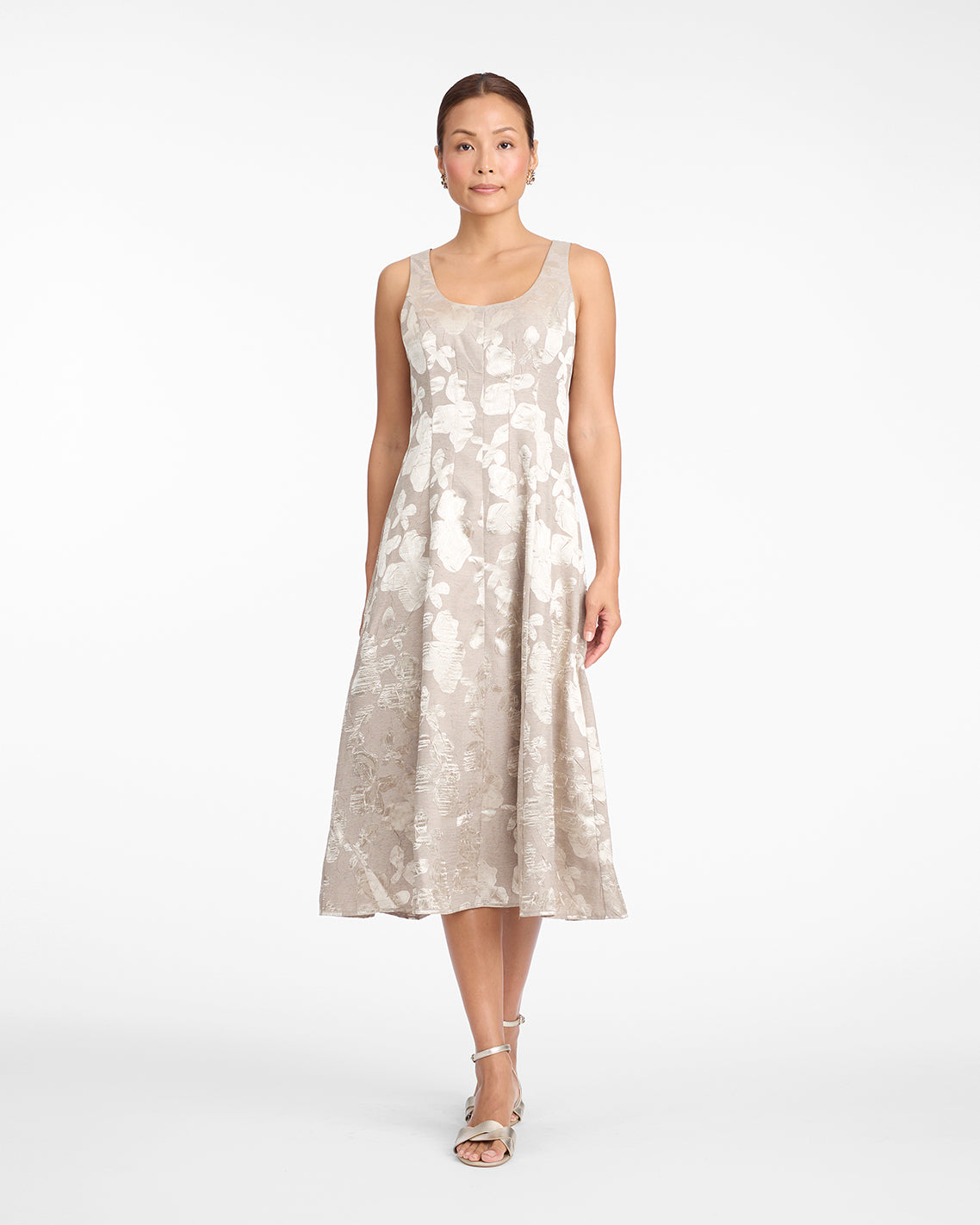 Draper James Gold Delia Midi Dress in Jacquard
