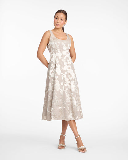 Draper James Gold Delia Midi Dress in Jacquard