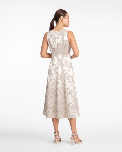 Draper James Gold Delia Midi Dress in Jacquard