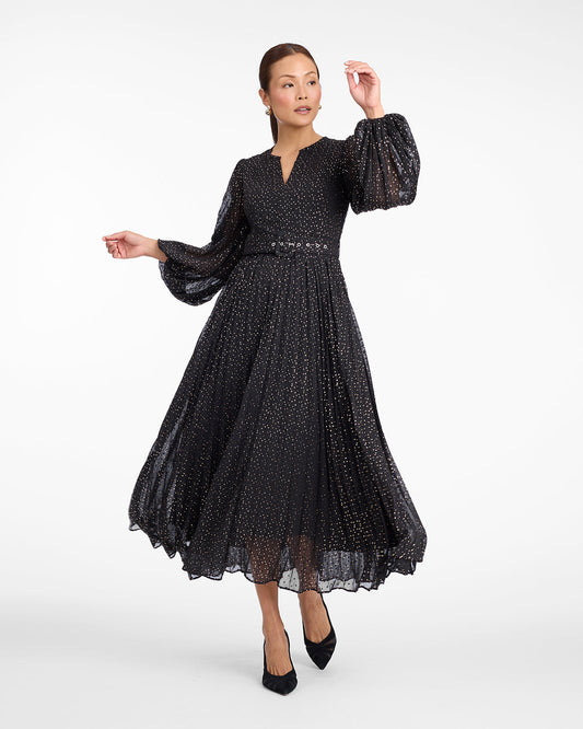 Draper James Foil Dot Maybelle Belted Midi Dress in Foil Dot