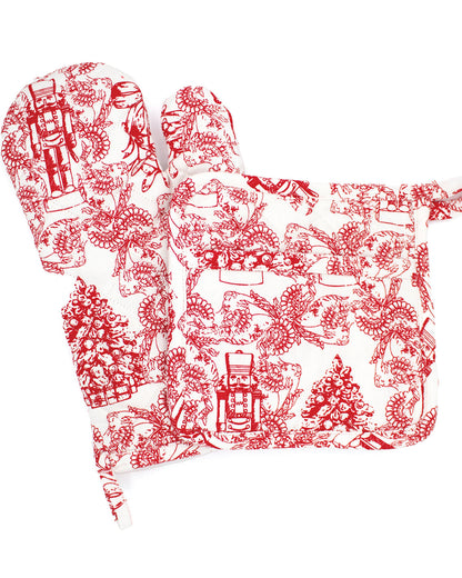 Draper James Multicolor Santa Toile Oven Mitt Set