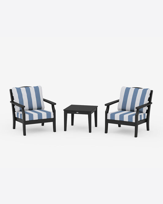 Draper James Black Savannah 3-Piece Seating Set – Cabana Stripe Green