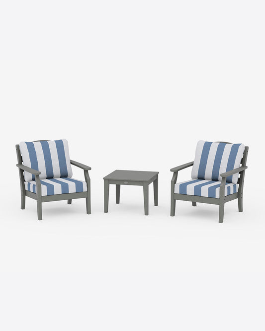 Draper James Slate Grey Savannah 3-Piece Seating Set – Cabana Stripe Navy