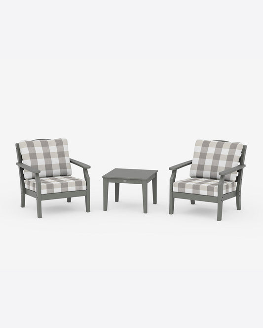 Draper James Slate Grey Savannah 3-Piece Deep Seating Set – Buffalo Plaid Original