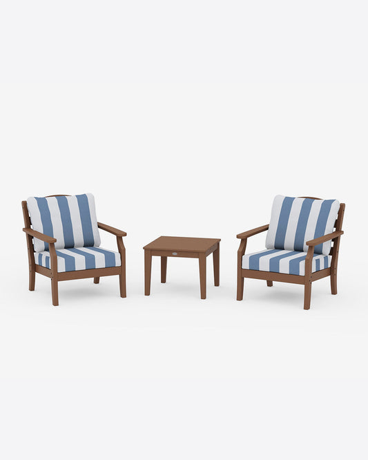 Draper James Teak Savannah 3-Piece Seating Set – Cabana Stripe Gray
