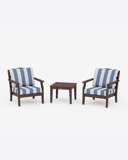 Draper James Mahogany Savannah 3-Piece Seating Set – Cabana Stripe Blue