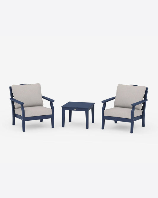 Draper James Navy Savannah 3-Piece Deep Seating Set in Gray