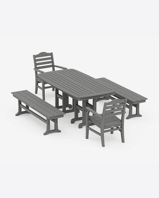 Draper James Slate Grey Savannah 5-Piece Dining Set with Benches in Gray