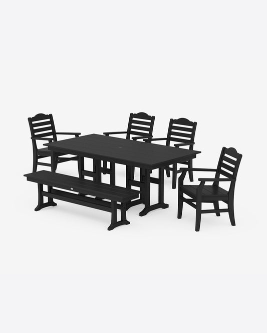 Draper James Black Savannah 6-Piece Farmhouse Dining Set with Bench in Blue