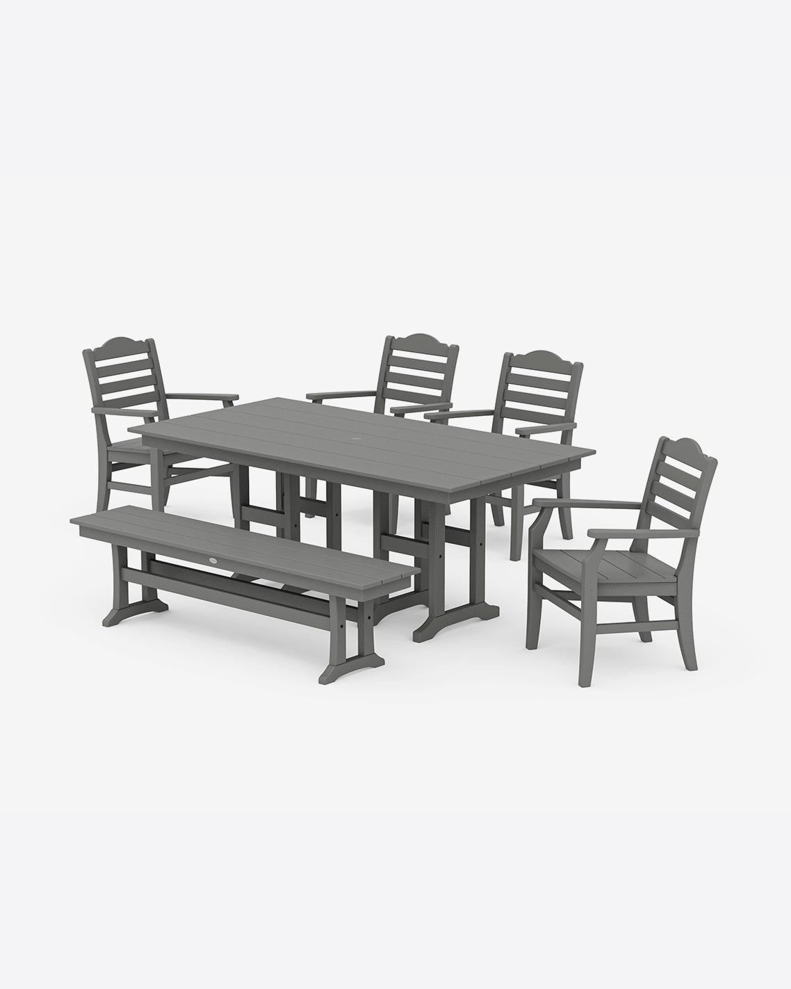 Draper James Slate Grey Savannah 6-Piece Farmhouse Dining Set with Bench in Gray