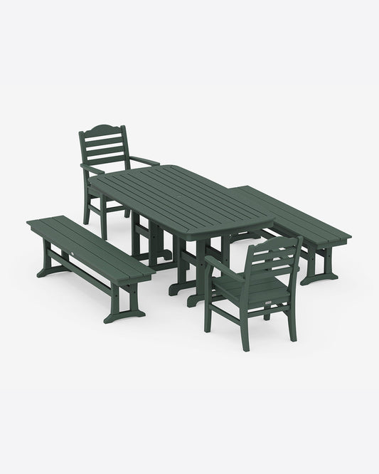 Draper James Forest Savannah 5-Piece Dining Set with Benches in Blue