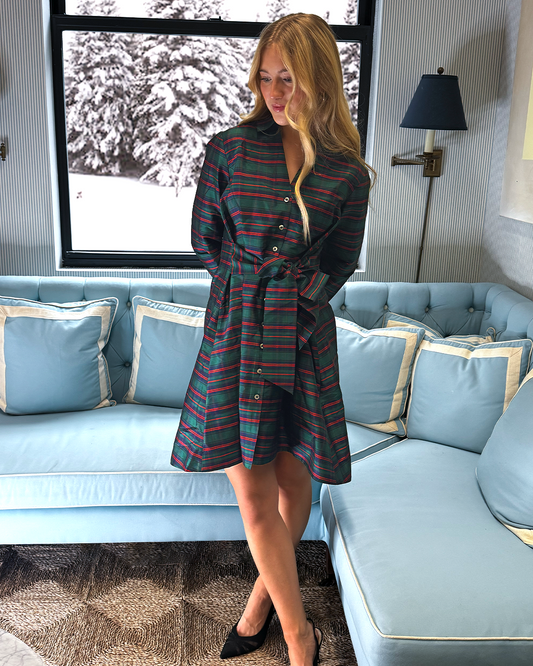 Draper James Green Multi Layla Mini Shirtdress in Plaid
