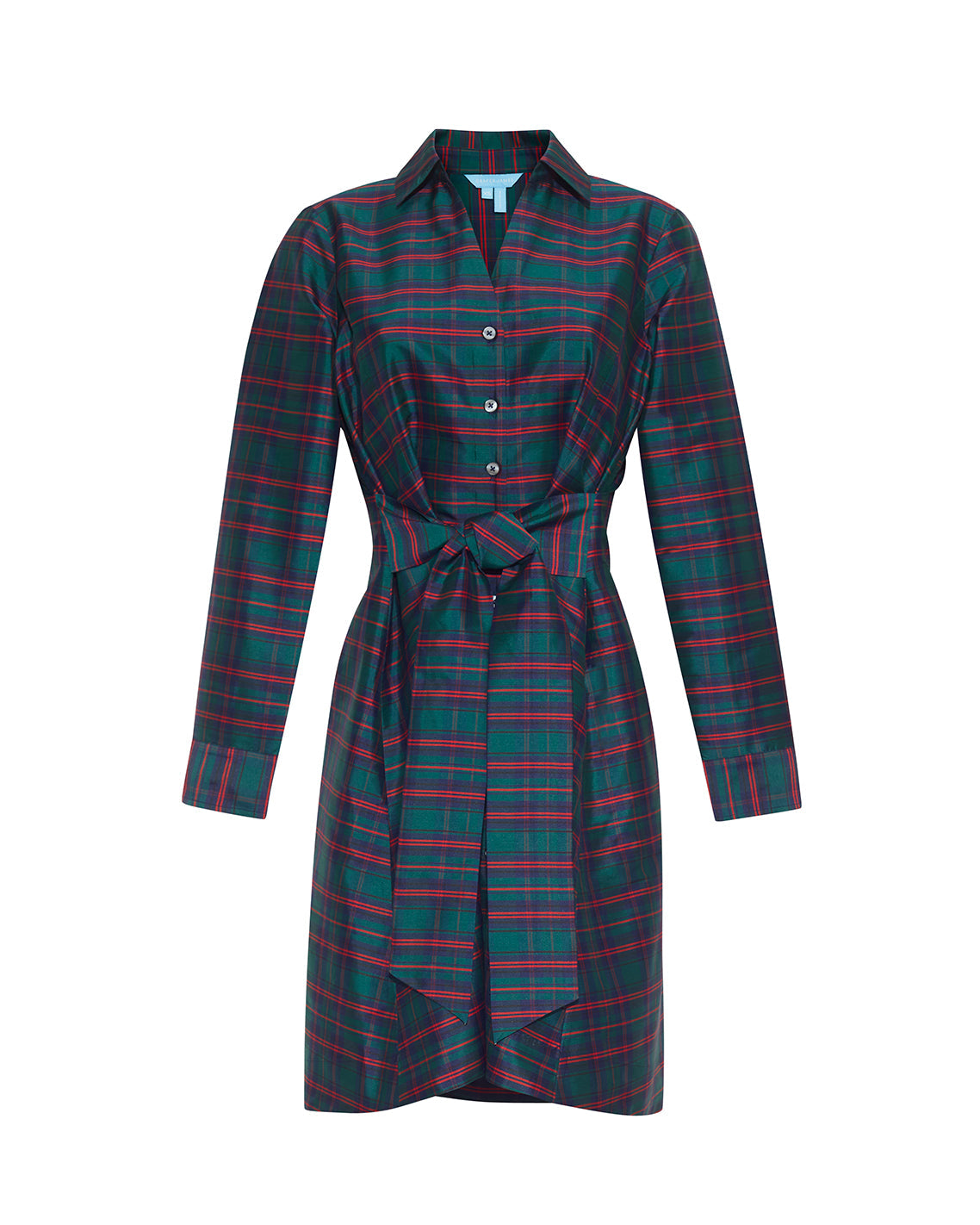 Draper James Green Multi Layla Mini Shirtdress in Plaid
