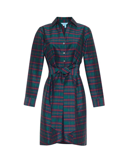 Draper James Green Multi Layla Mini Shirtdress in Plaid