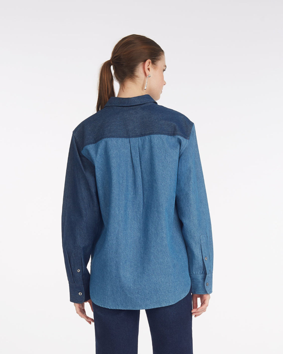 Draper James Medium Wash Lynn Long Sleeve Top in Chambray