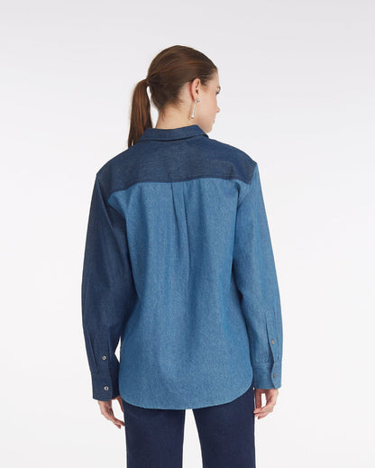 Draper James Medium Wash Lynn Long Sleeve Top in Chambray