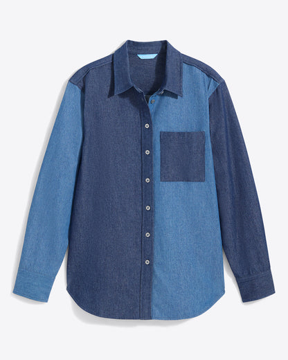 Draper James Medium Wash Lynn Long Sleeve Top in Chambray