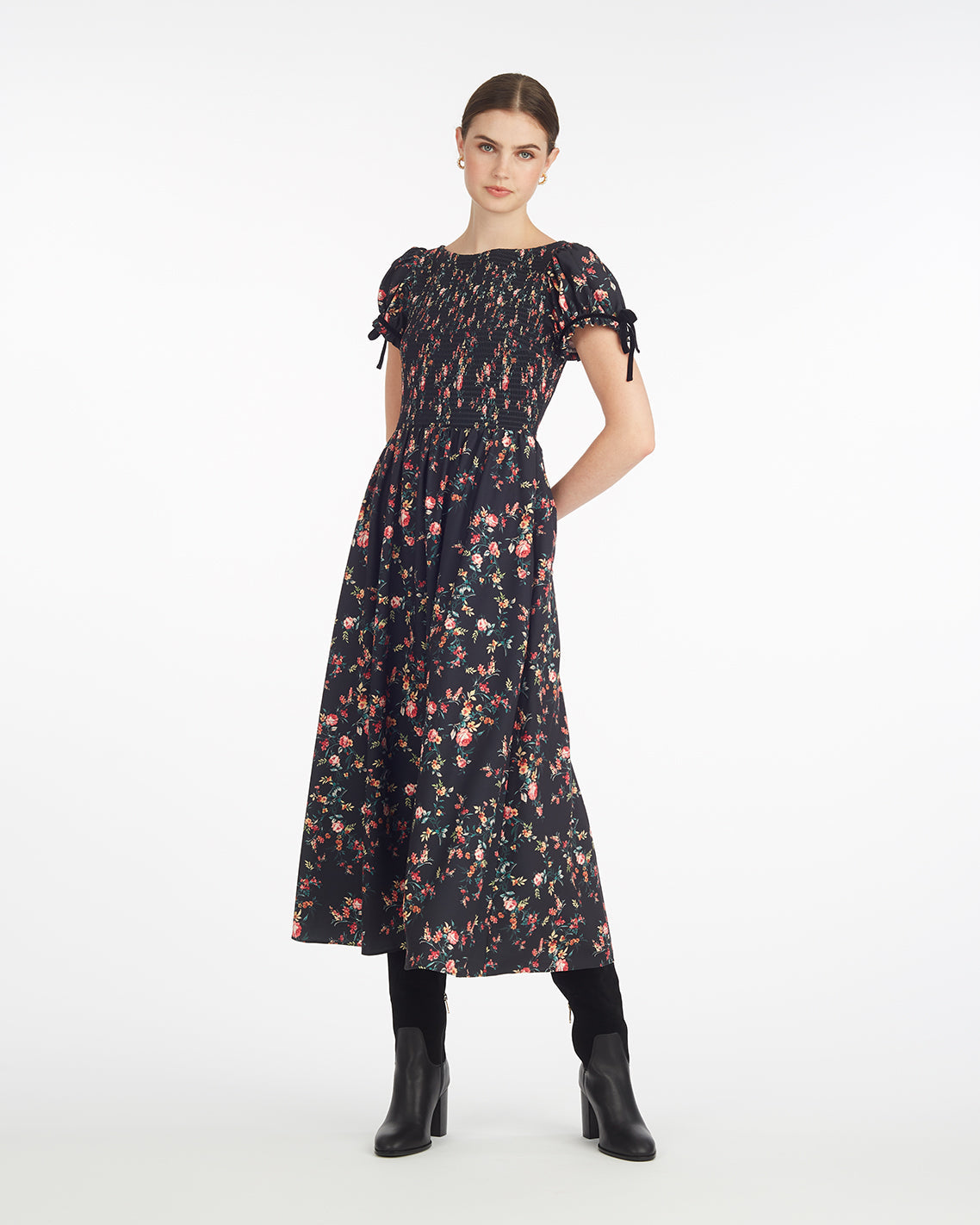 Draper James Garden Rose Kelsey Smocked Midi Dress in Garden Rose