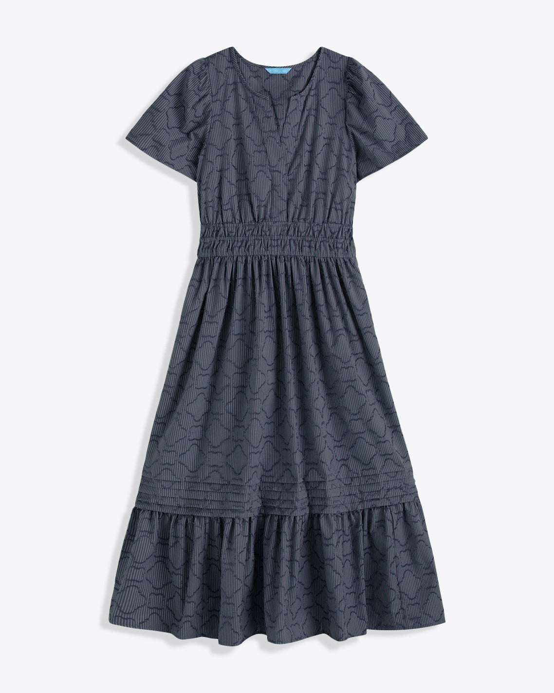 Draper James Nassau Navy Hollie Midi Dress in Navy Textured Stripe
