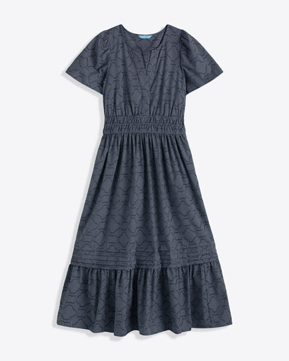 Draper James Nassau Navy Hollie Midi Dress in Navy Textured Stripe