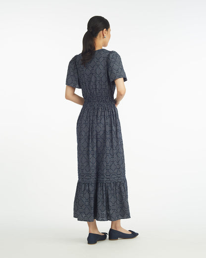 Draper James Nassau Navy Hollie Midi Dress in Navy Textured Stripe