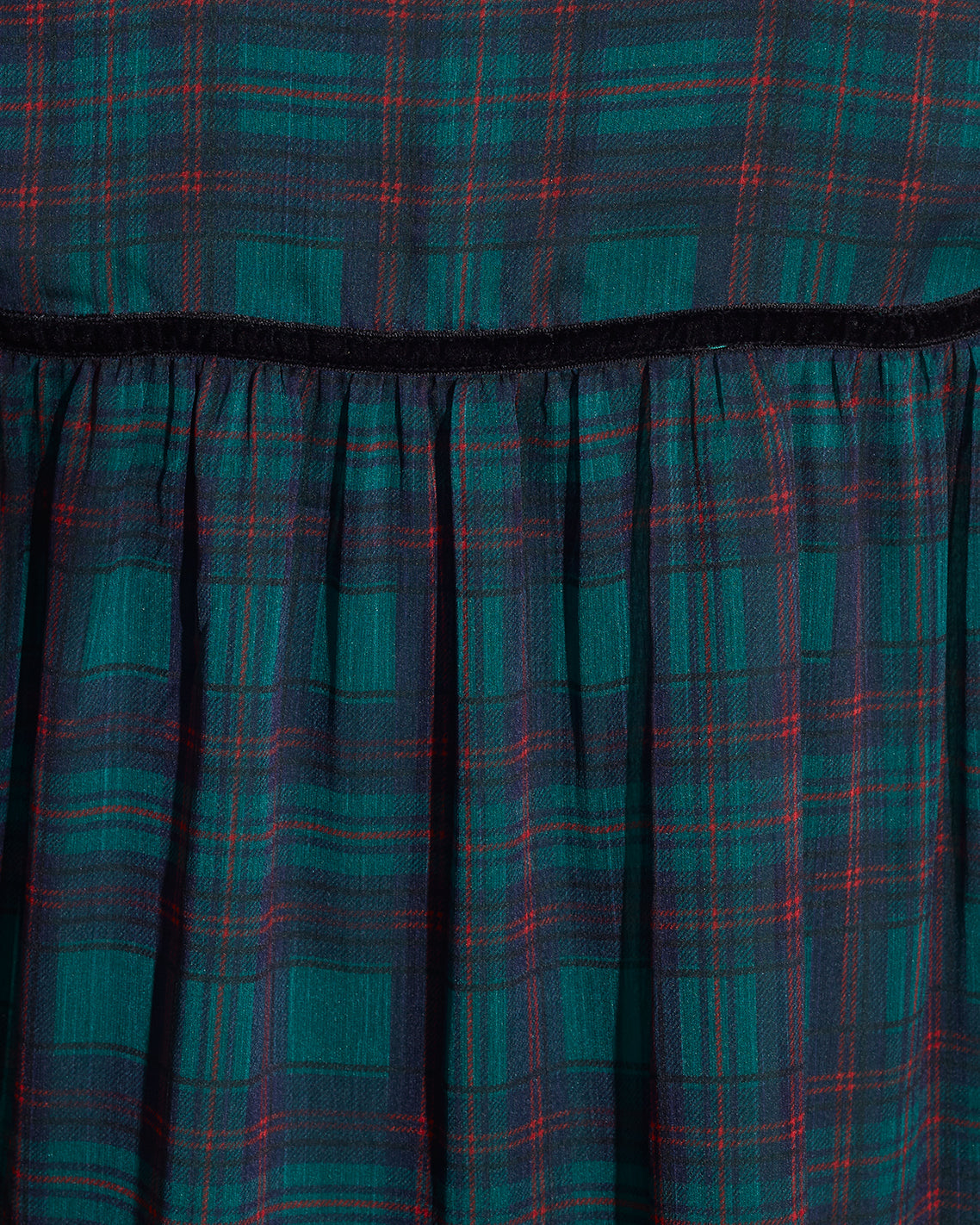 Draper James Green Multi Bow Long-Sleeve Top in Evergreen Tartan