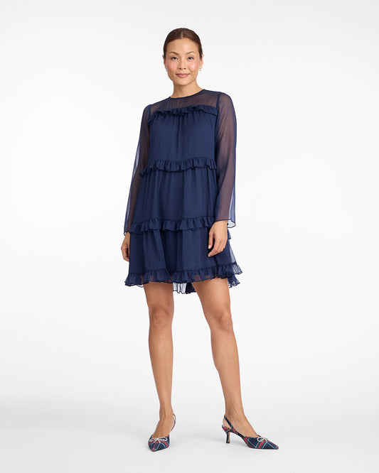 Draper James Nassau Navy Frannie Ruffle Mini Dress in Baritone Blue