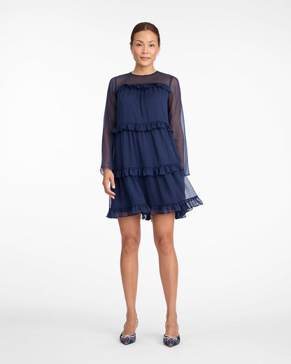 Draper James Nassau Navy Frannie Ruffle Mini Dress in Baritone Blue