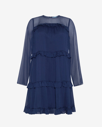 Draper James Nassau Navy Frannie Ruffle Mini Dress in Baritone Blue
