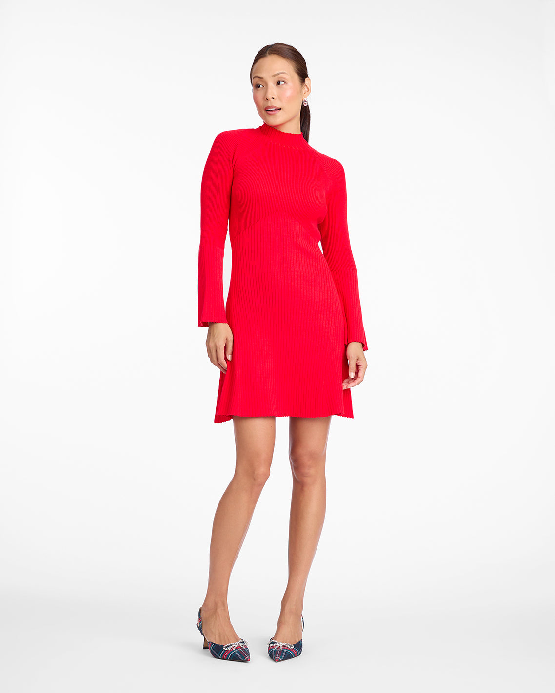 Draper James Red Lennox Mockneck Ribbed Knit Dress in Red