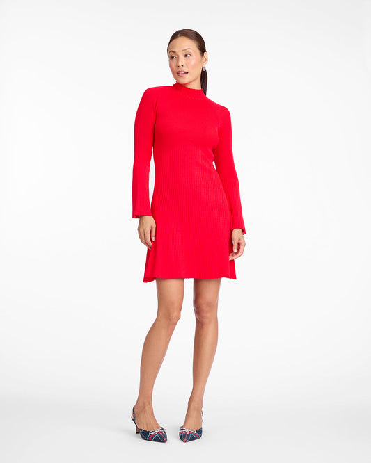 Draper James Red Lennox Mockneck Ribbed Knit Dress in Red